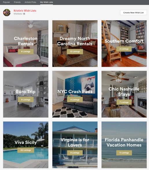 Airbnb Wishlists