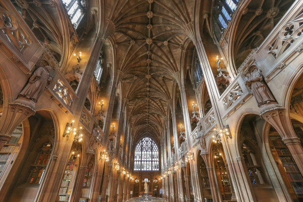 John Rylands Library in Manchester, England |Built in the 1890s, the John Rylands Library is widely regarded as one of the most beautiful libraries in the world; both the building and its collections are of outstanding international significance.