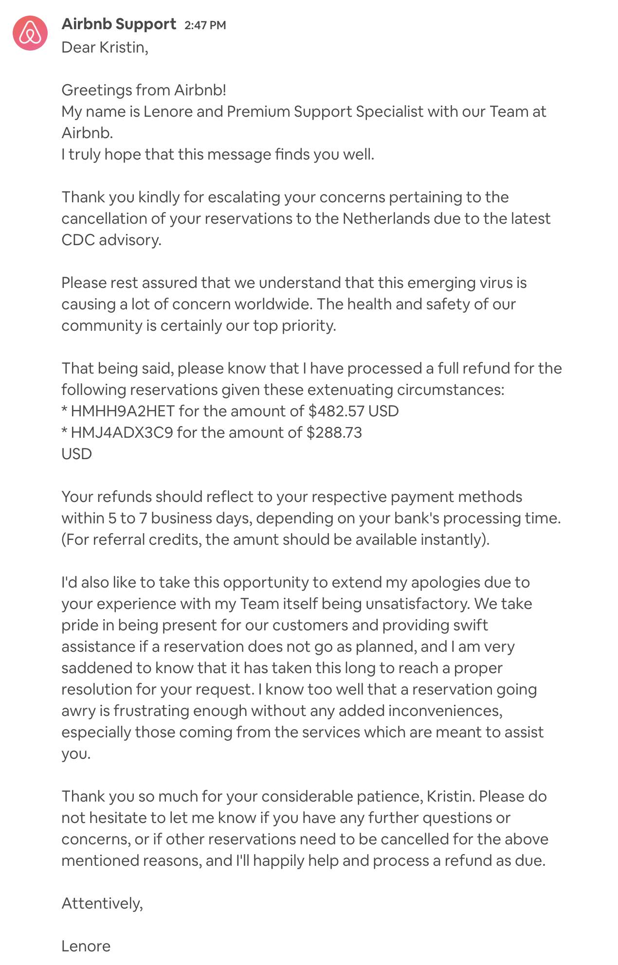 Airbnb apology during coronavirus