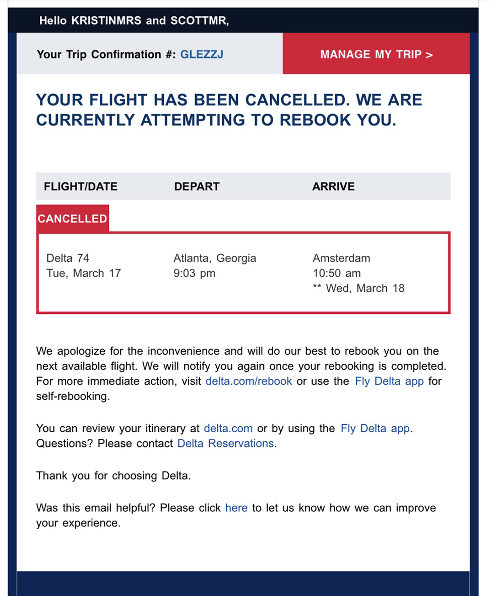 Delta flight cancellation during coronavirus