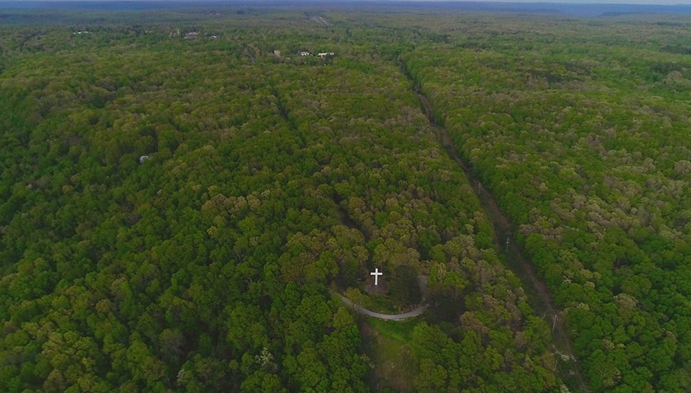 Aerial view of the Sewanee Cross by drone