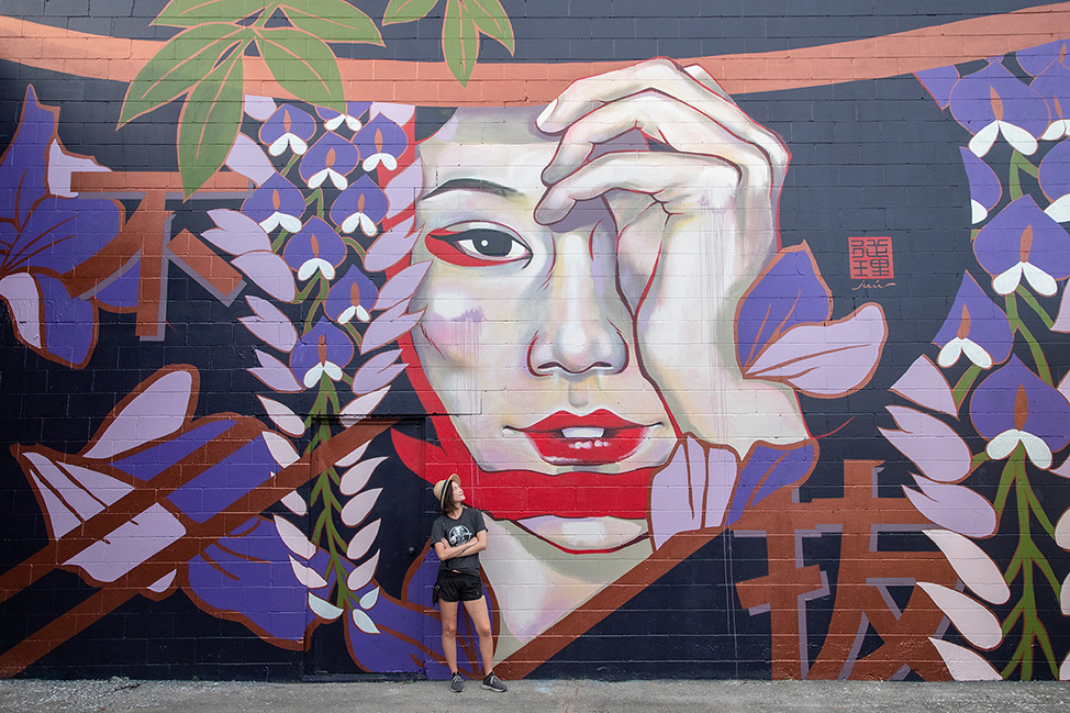 Wisteria Maiden by Juuri, a mural in Tullahoma, Tennessee