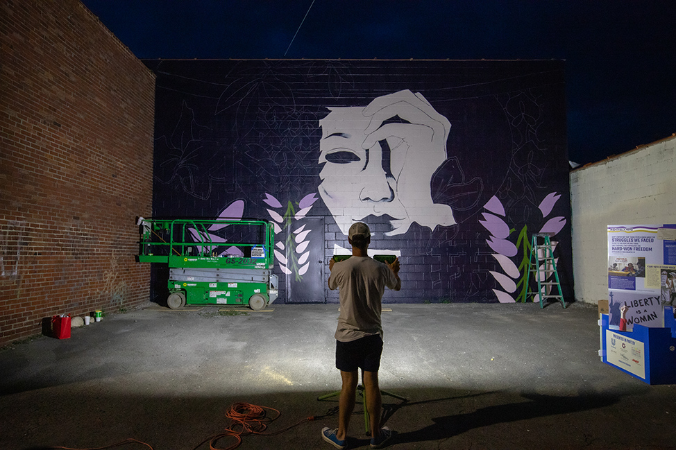 How a Mural is Made: Projecting a Drawing at Night