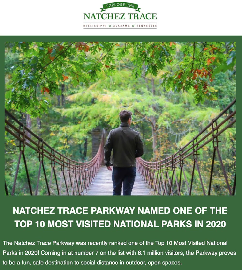 Natchez Trace Parkway one of the most visited national parks