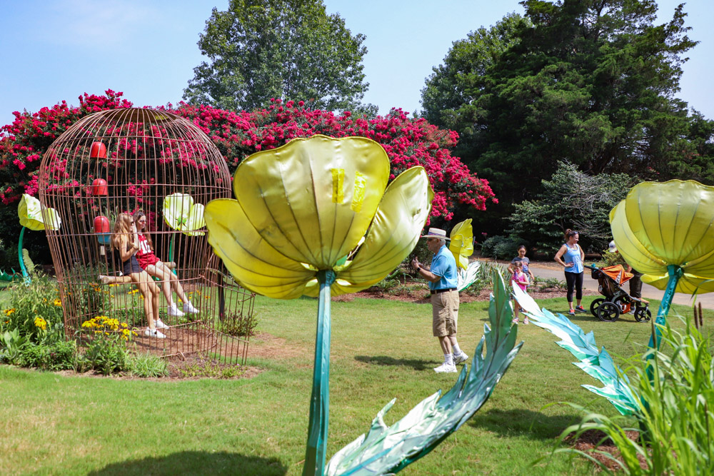 Uncaged bird cage exhibit at the Huntsville Botanical Garden