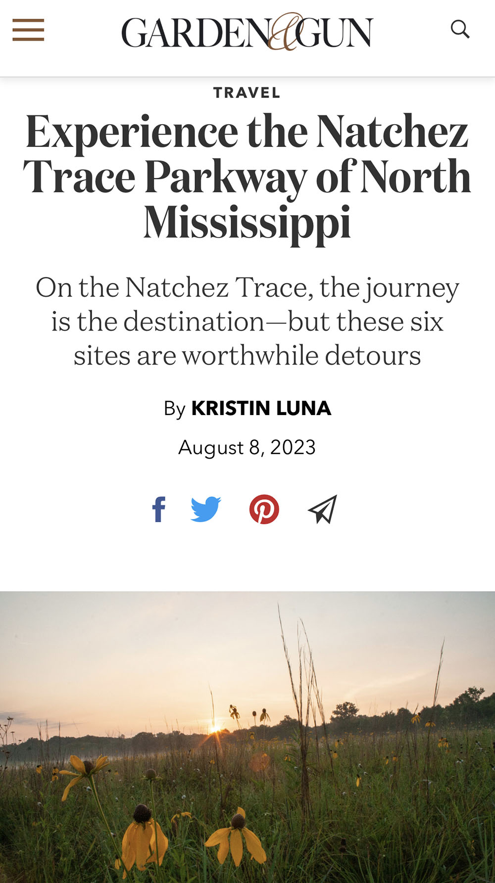 Garden & Gun story on Natchez Trace Parkway