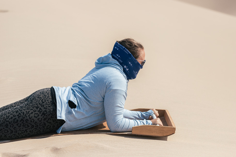 Sandboarding in Namibia at the Skeleton Coast