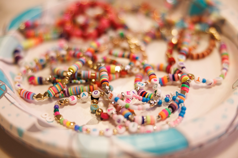 Making friendship bracelets for a Taylor Swift birthday party
