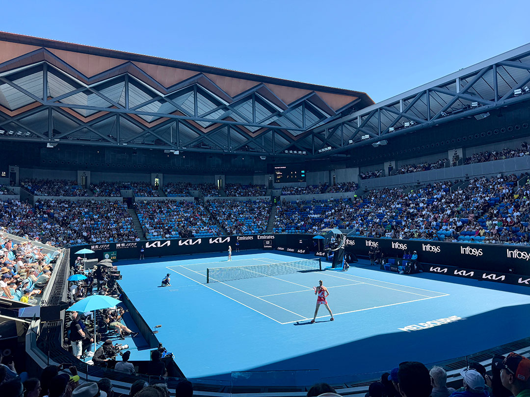 Watching a match at Margaret Court Area at the Australian Open