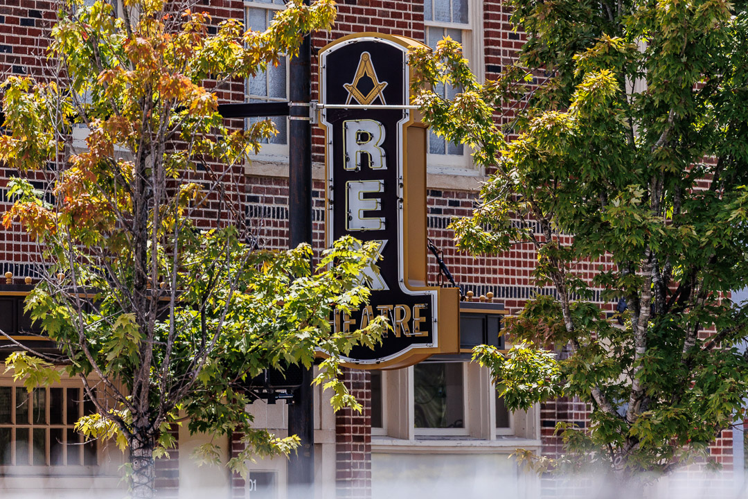 A photo of the sign at the Rex Theatre in Starkville