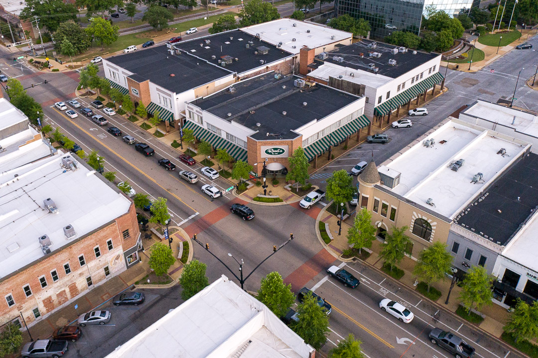 Drone shot of Reed's Department Store in downtown Tupelo, Mississippi